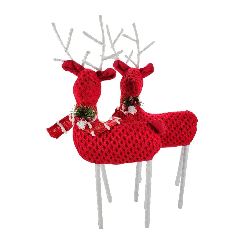 Christmas Holiday Santa's Reindeer, Red Crochet/Scarf, 17 H x 7 L, Set of 2